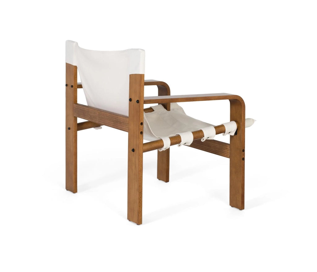 Poltrona moderna in legno di caucciù con tessuto beige
