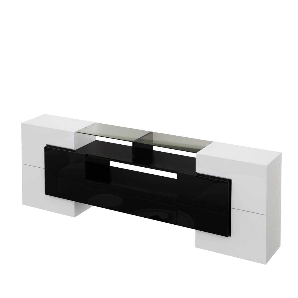 Mobile TV elegante - Zephmum- 200 cm bianco nero lucido LED