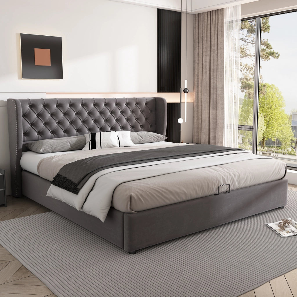 LETTO Contenitore 180x200 cm Velluto Grigio