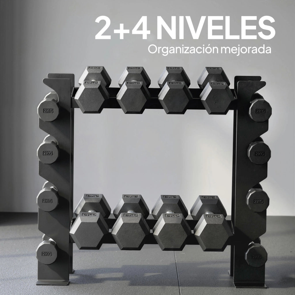 Rastrelliera Porta Manubri 4 Ripiani ¨C Xylo ¨C Acciaio 70x21x55 cm Portata 200 kg