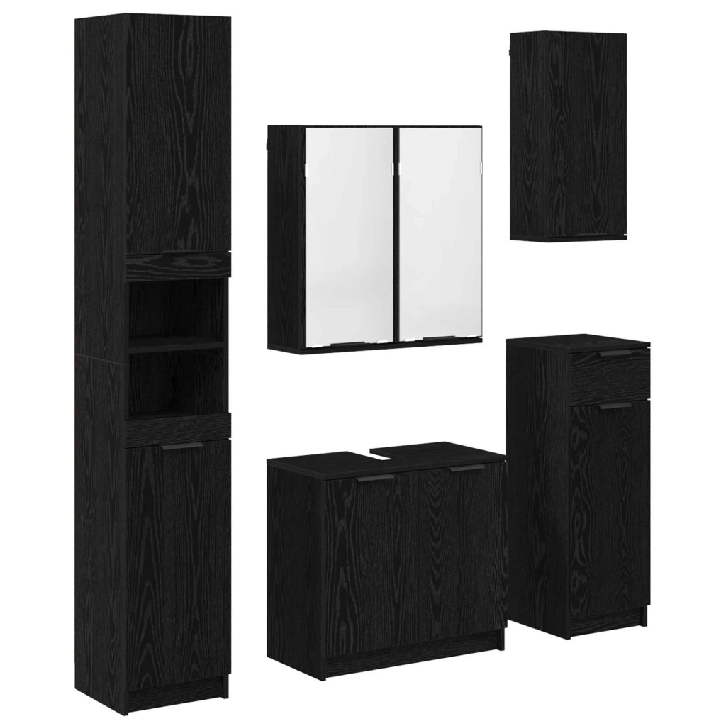 Set di mobili per il bagno 5 pcs Rovere Nero Legno multistrato 3416115