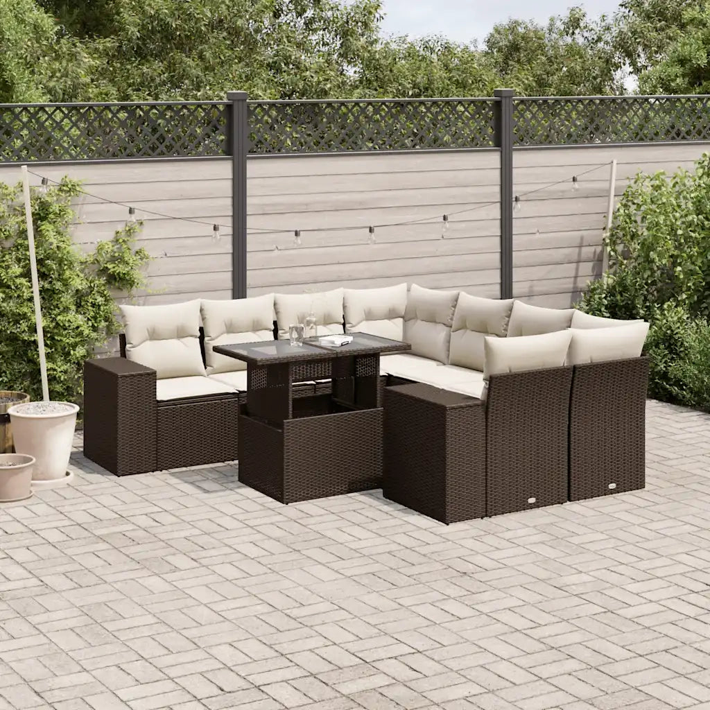 Set Divani da Giardino 9pz con Cuscini Marrone in Polyrattan 3269063