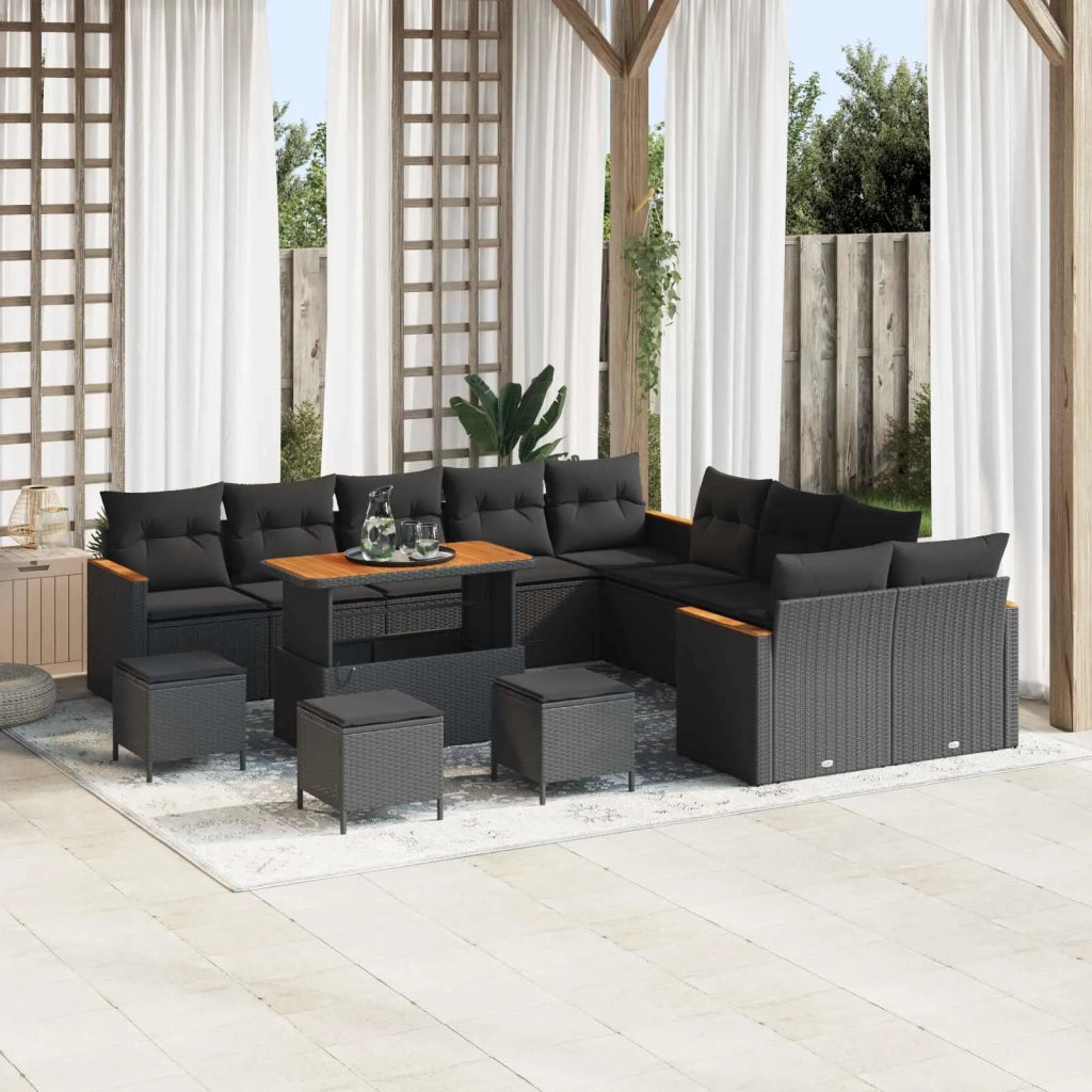 Set Divano da Giardino 14 pcs Nero polyrattan