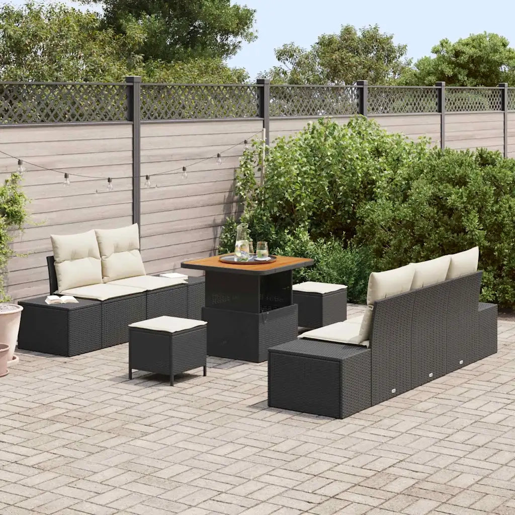 Set Divano da Giardino con cuscino 8 pcs Nero polyrattan