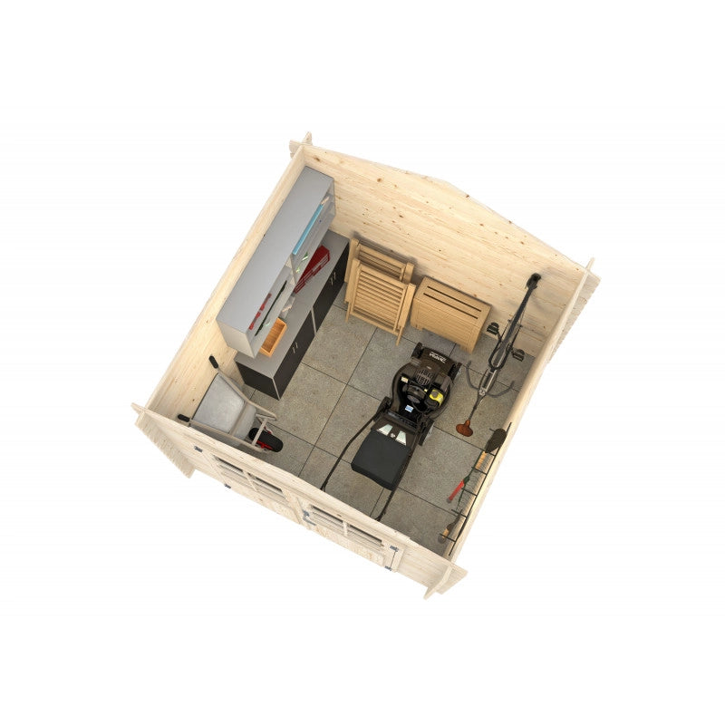 Casetta da giardino in legno 250x250 cm, pareti 28 mm con porta doppia e tetto impermeabilizzato, deposito attrezzi 5,1 m² - Esterni da Vivere