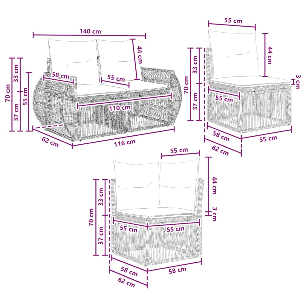 Set Divano da Giardino 12 pz Nero e Bianco Crema polyrattan 3435574