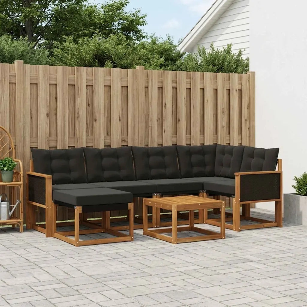 Set di divani da esterno con cuscino 7 pcs Naturale e Nero 3382072