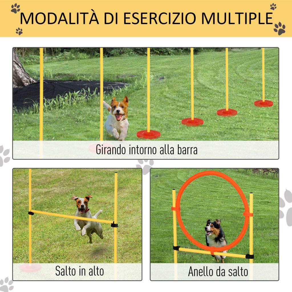 Set Agility Dog 3 Esercizi Slalom Ostacoli Anello ¨C Minimal ¨C Giallo e Rosso