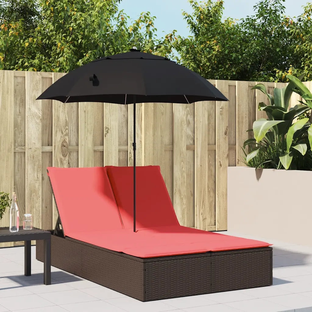 Lettino Prendisole Doppio Cuscini e Parasole Marrone Polyrattan 368087