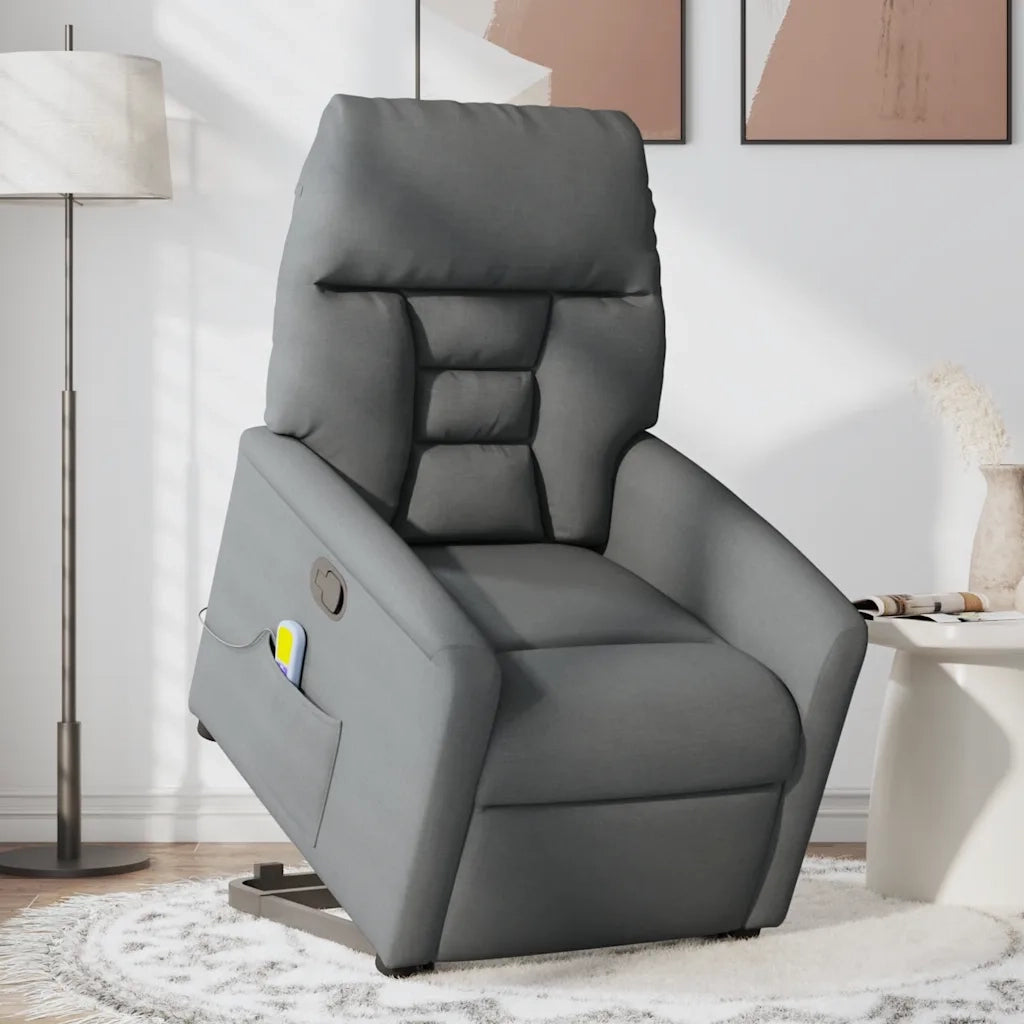 Poltrona | Sedia Relax Alzapersona Massaggi Reclinabile Grigio Scuro Tessuto