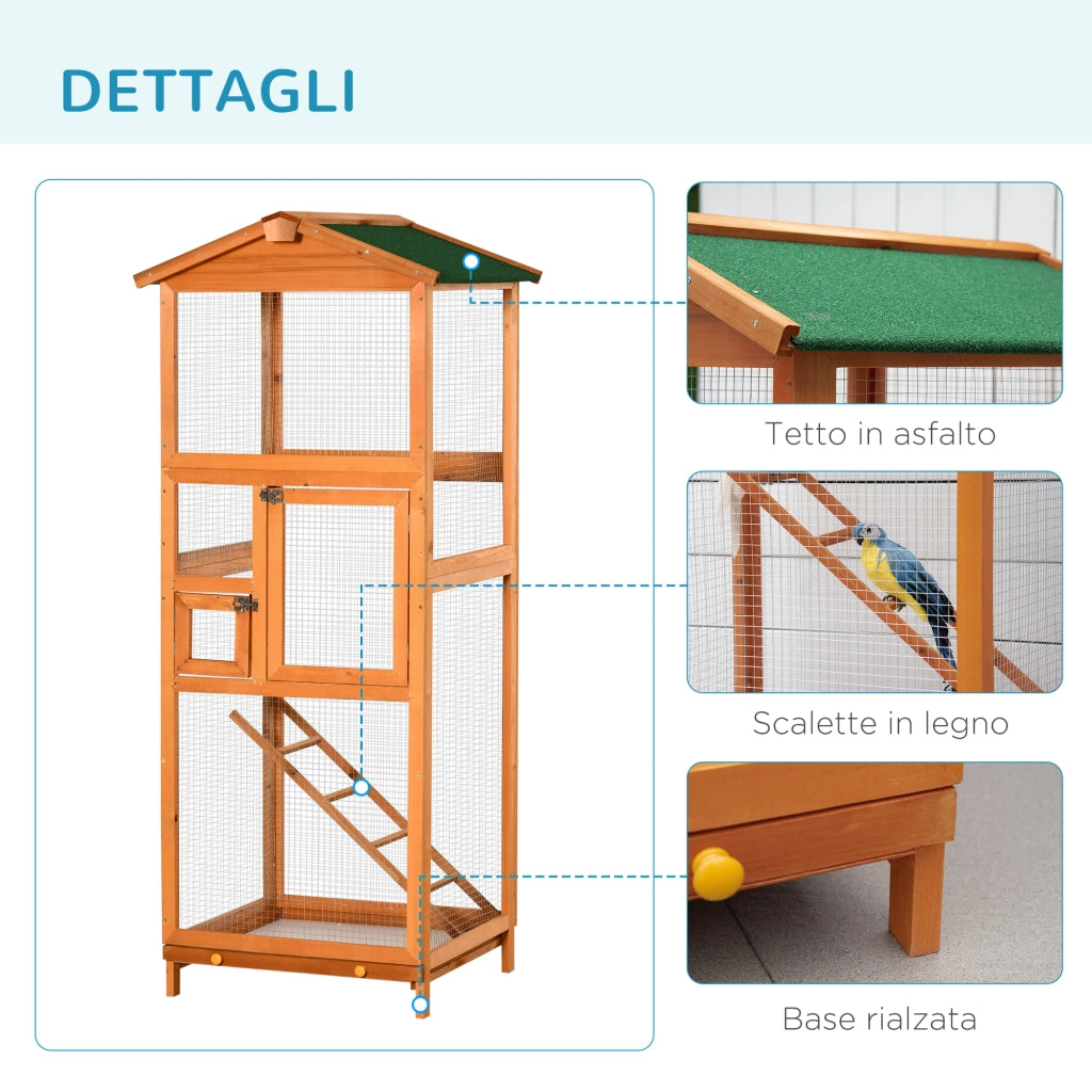 Gabbia per Uccelli da Esterno ¨C Xylo ¨C Legno Arancione 165cm con 2 Porte