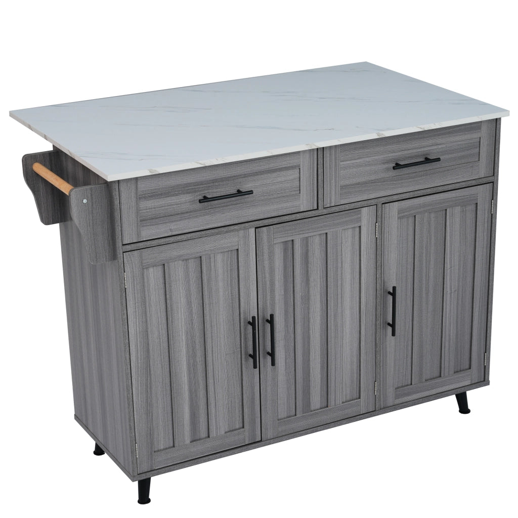 Carrello cucina con piano allungabile 129x46/71x91,5/95 cm, MDF grigio e bianco, con ruote e ripiani regolabili