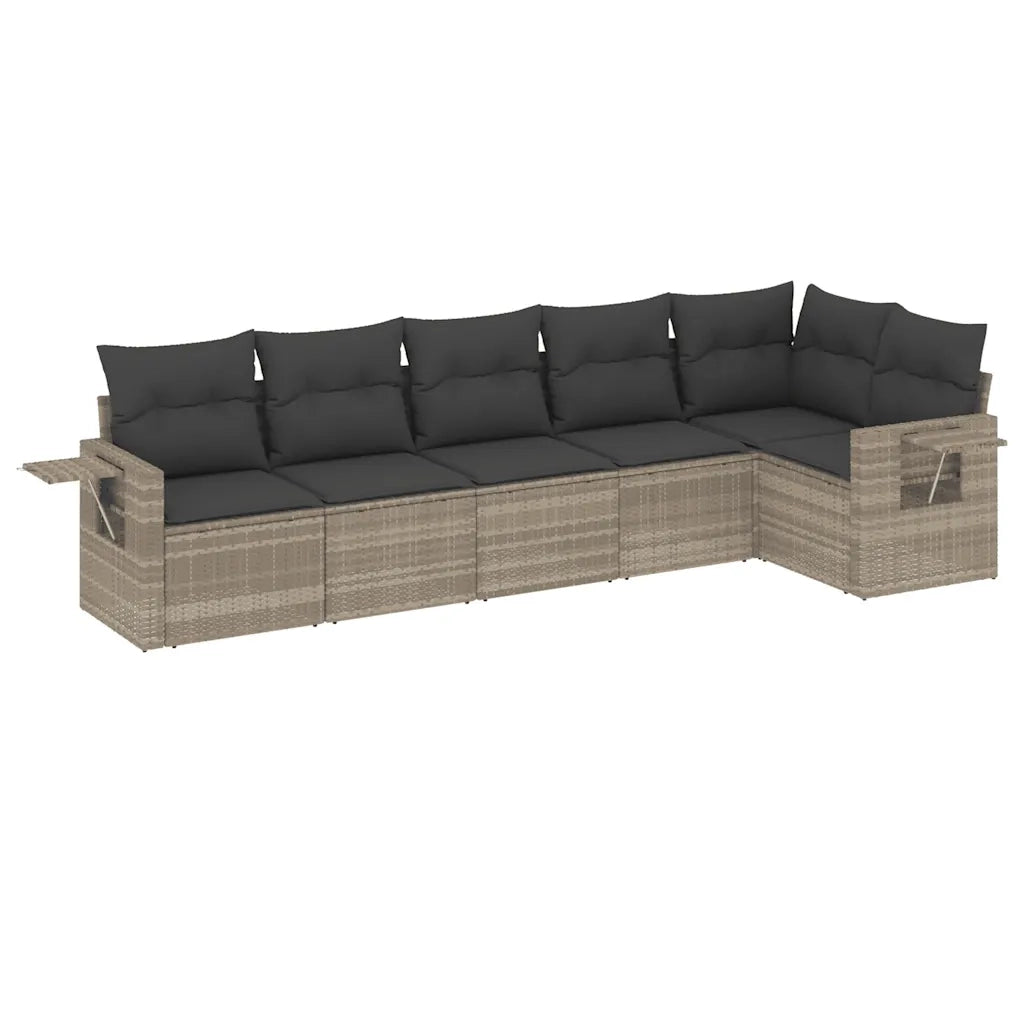 Set Divano da Giardino 6pz con Cuscini Grigio Chiaro Polyrattan