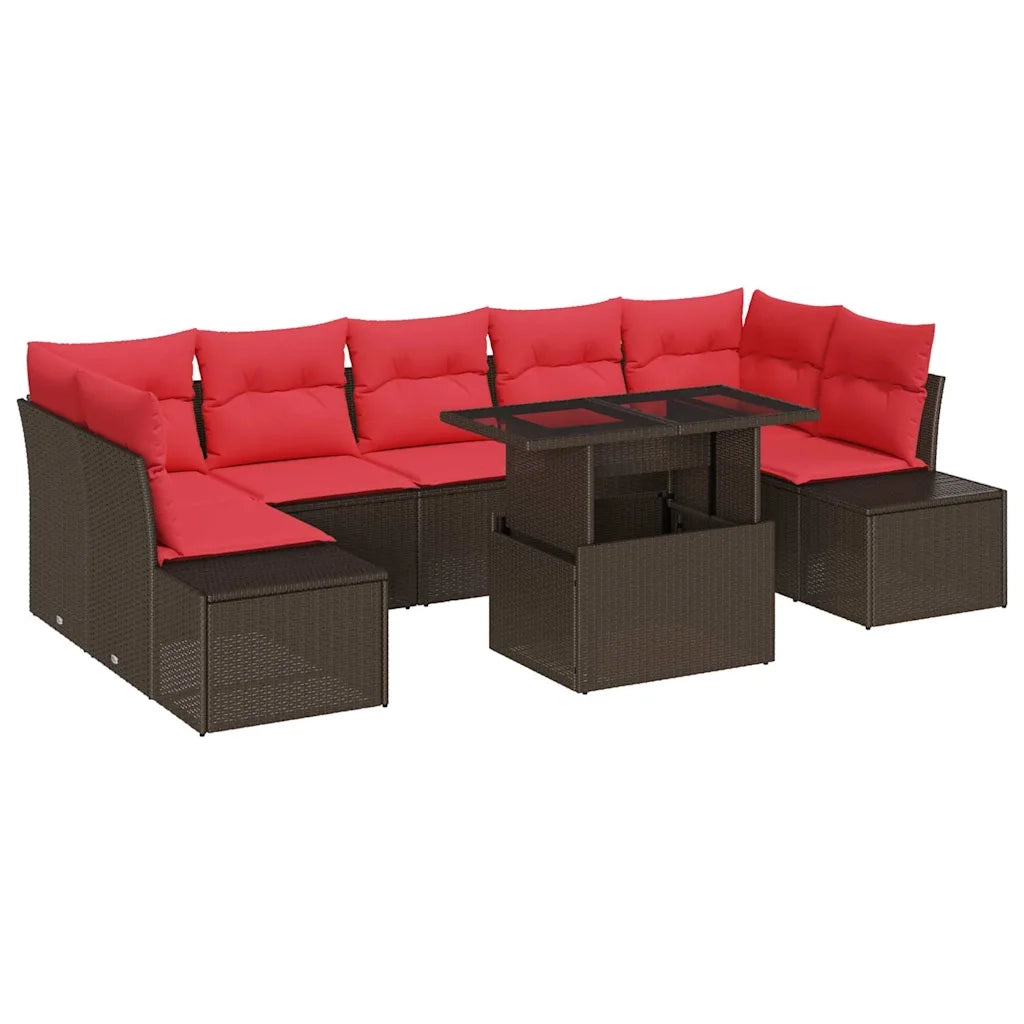 Set Divano da Giardino 8 pcs Marrone e Rosso polyrattan 3349140