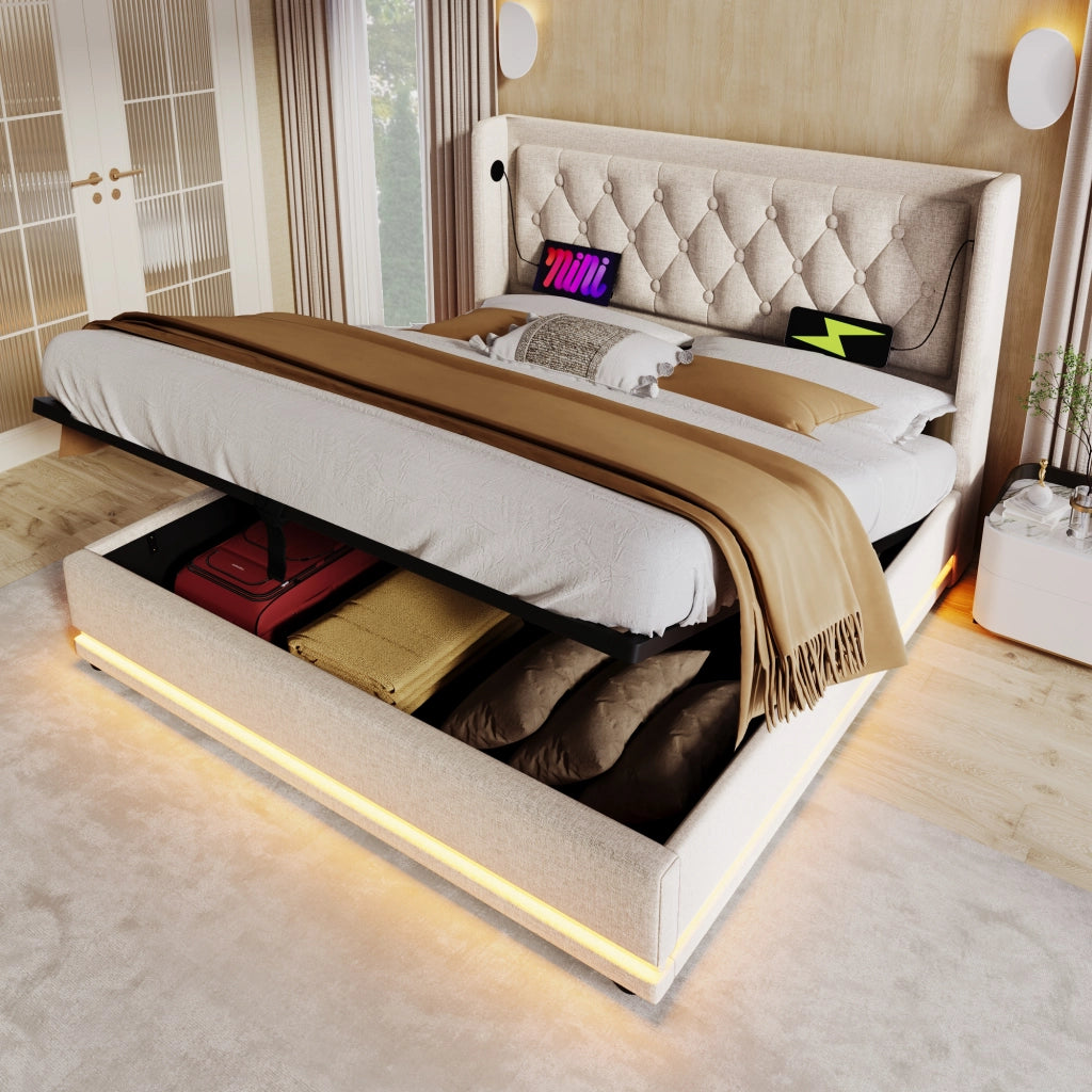 letto imbottito cotone beige 150 x 210 cm
