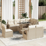 Set Divano da Giardino 9 pz con Cuscini Beige in Polyrattan 3326499