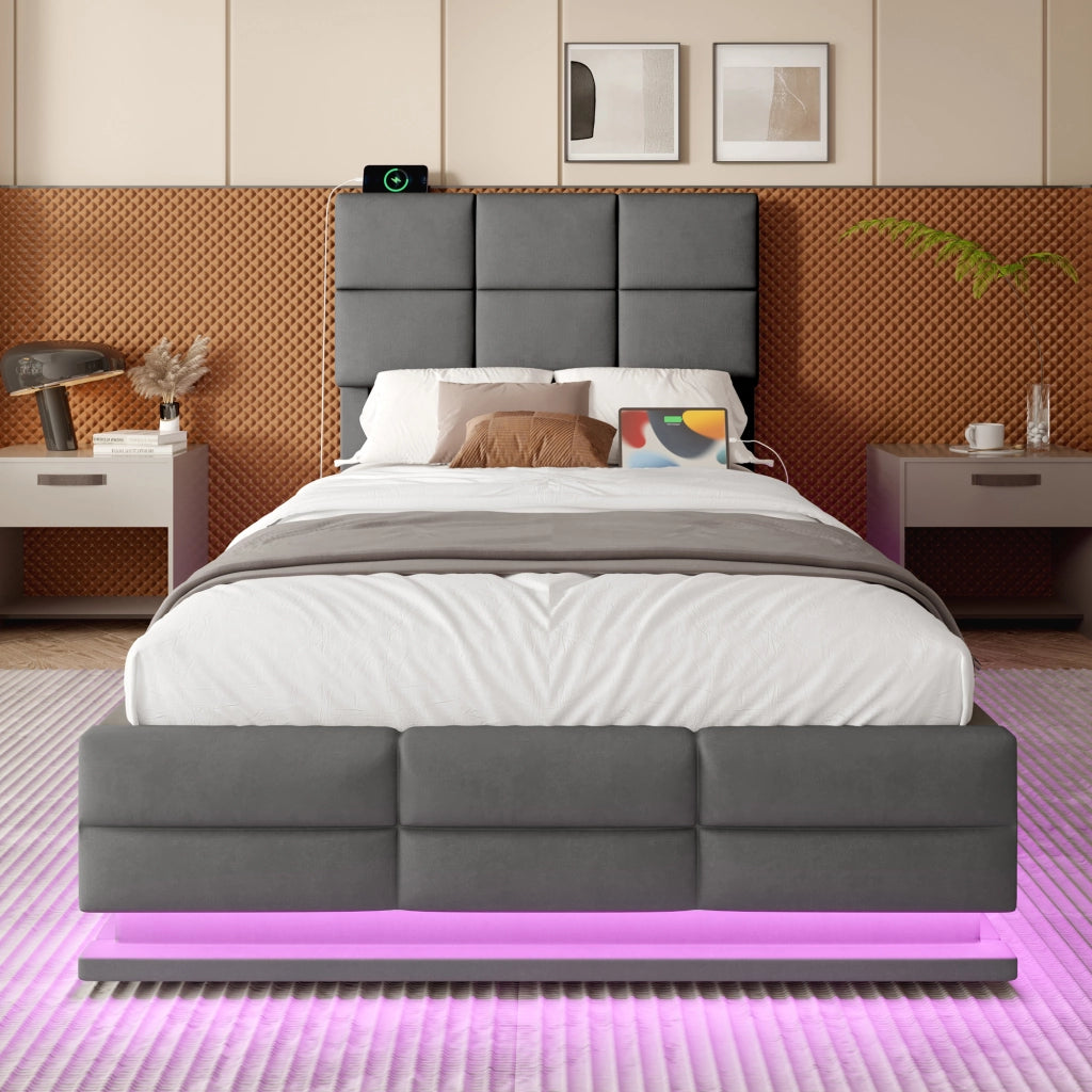 letto in velluto grigio scuro 90 x 200 cm