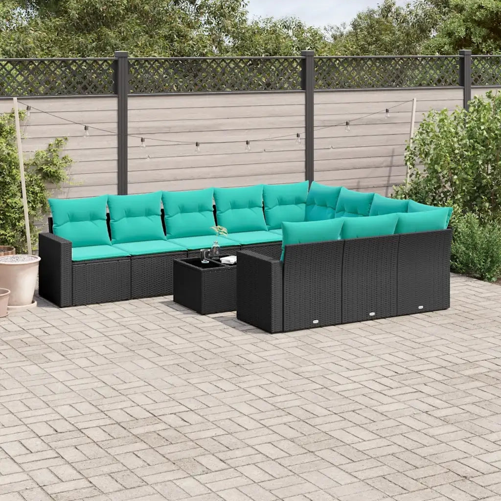 Set Divani da Giardino 11 pz con Cuscini in Polyrattan Nero 3219487