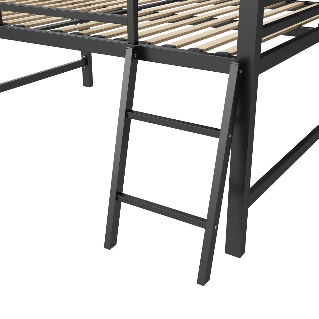 LETTO in metallo 140x200 cm nero con scala, scrivania e LED