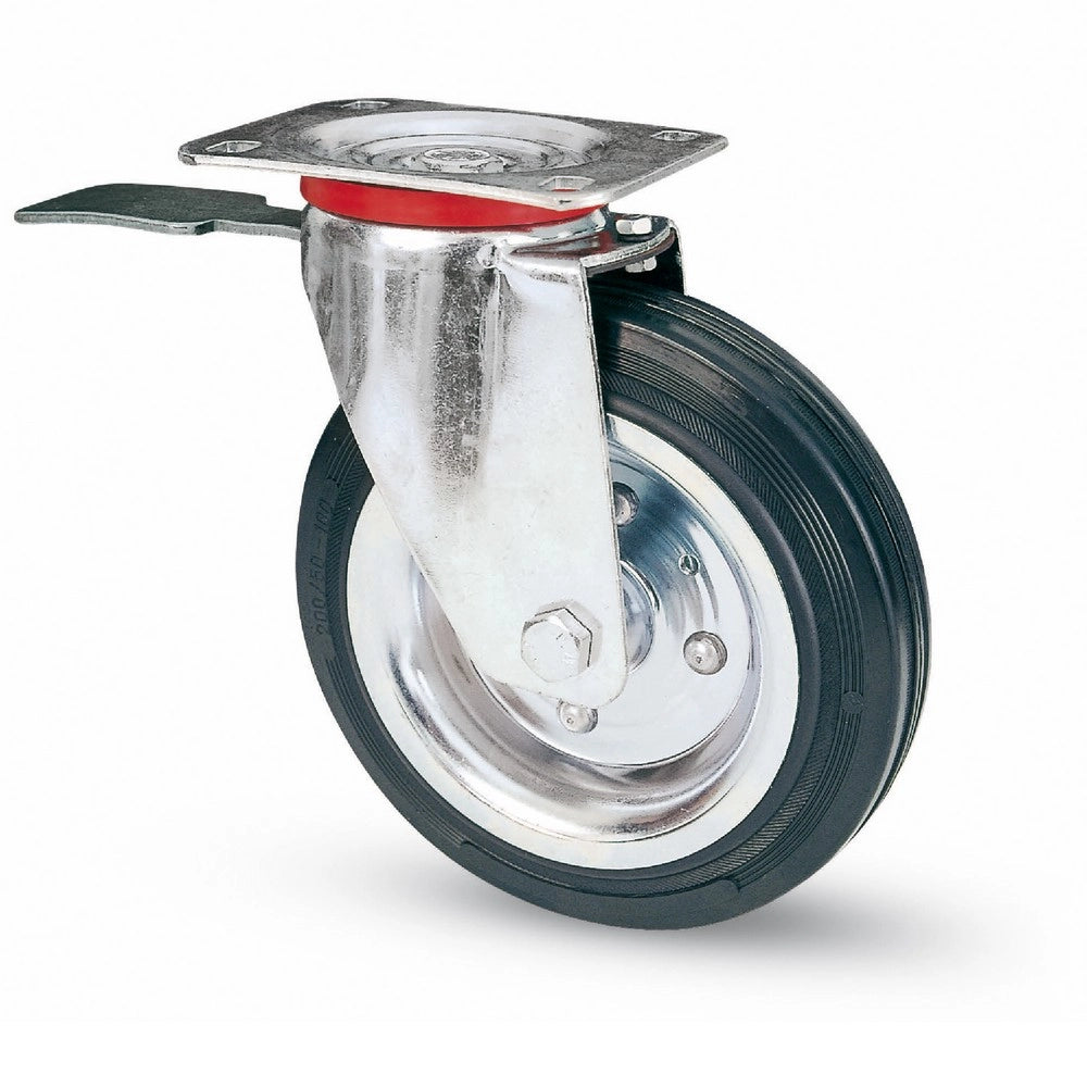 1pz ruota girevole per carrelli+freno post. art.80bis mm. 80-piastra mm.100x85 cod:ferx.vit44695