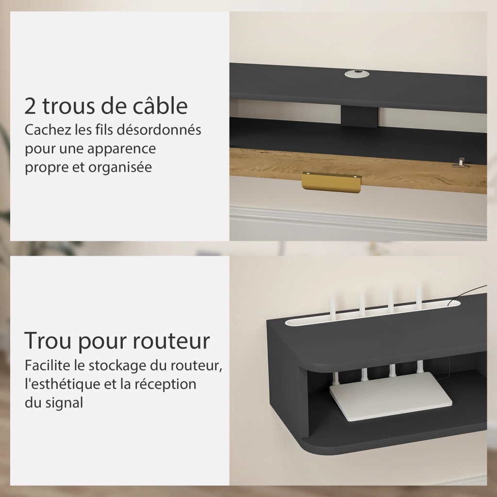 Mobile TV sospeso con ante scorrevoli e scomparti aperti ¨C zephmum ¨C grigio 160x24x16 cm
