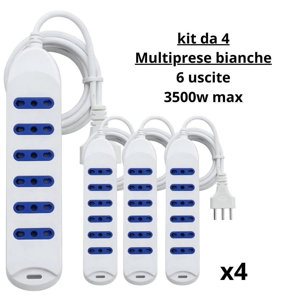 Kit multipresa bianca con 6 prese bivalenti