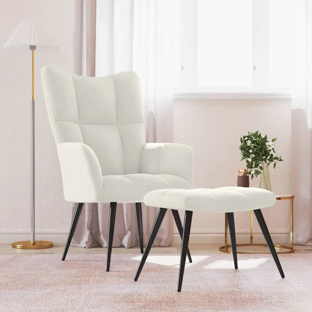 Poltrona Relax | Sedia Relax con Poggiapiedi Bianco Crema in Velluto