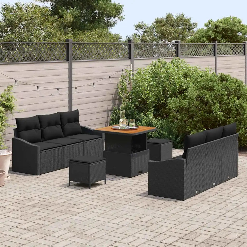 Set Divano da Giardino con cuscino 9 pcs Nero polyrattan 3362604