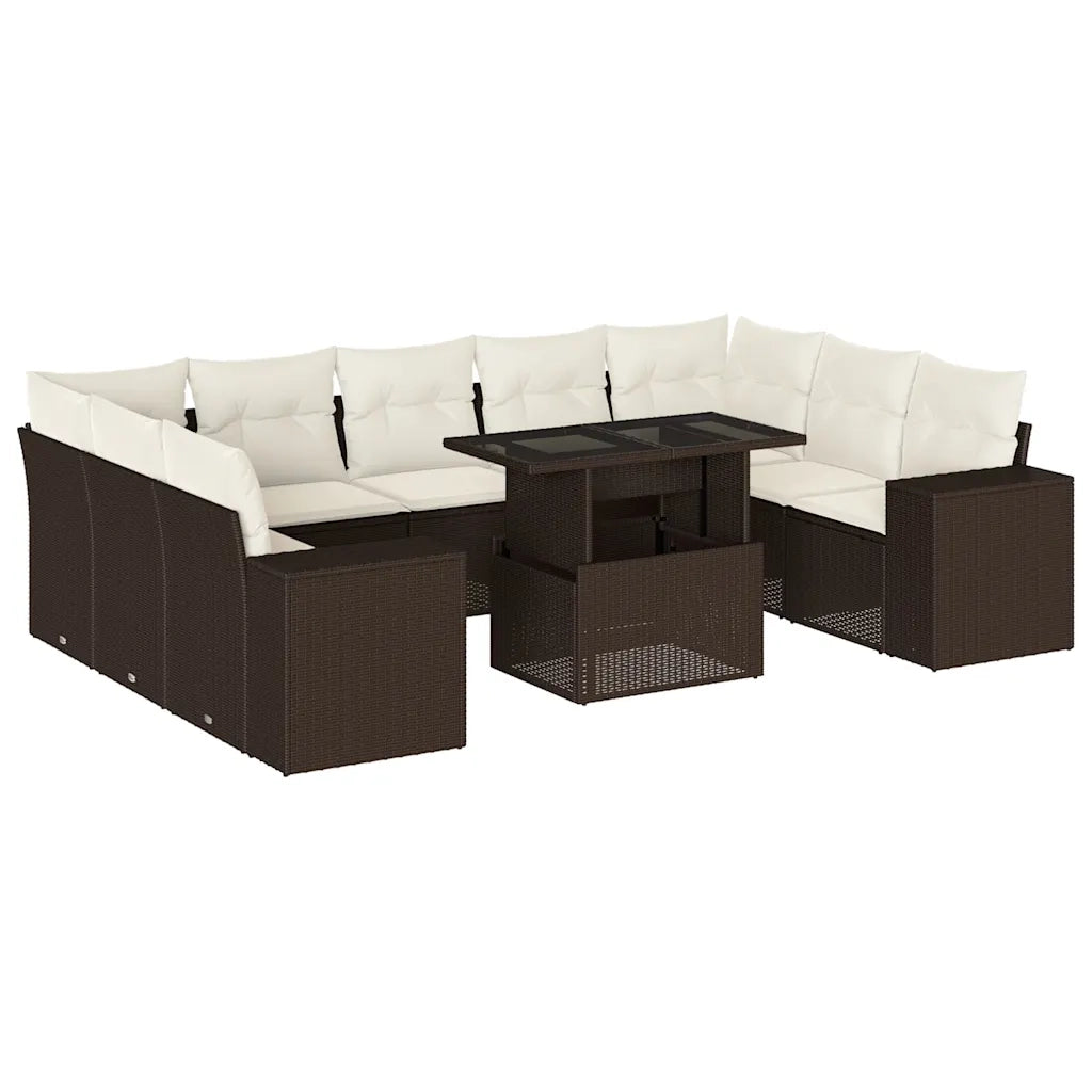 Set Divani da Giardino 10pz con Cuscini in Polyrattan Marrone 3269373