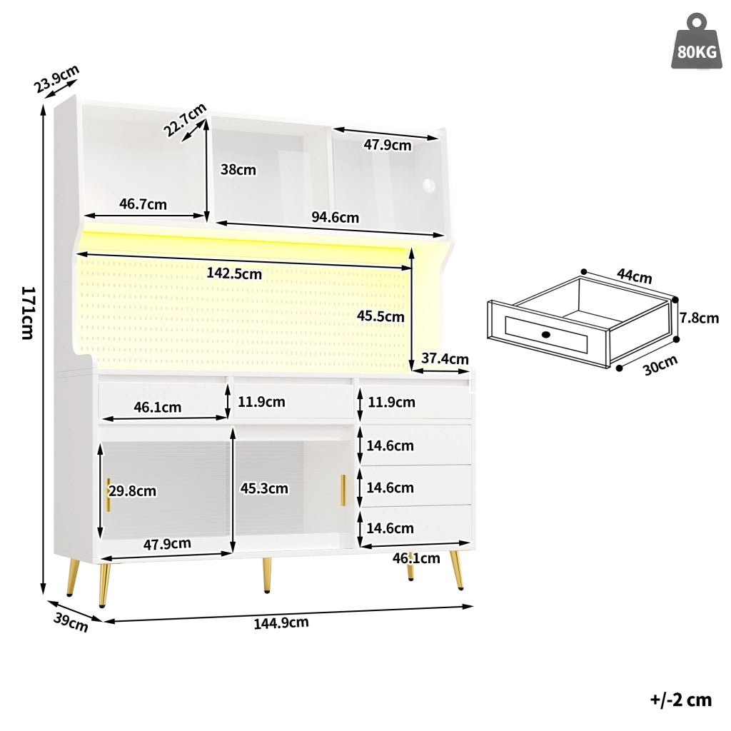 Credenza con Ripiani e Cassetto, LED e App ¨C MINIMAL ¨C Bianco 145x39x171