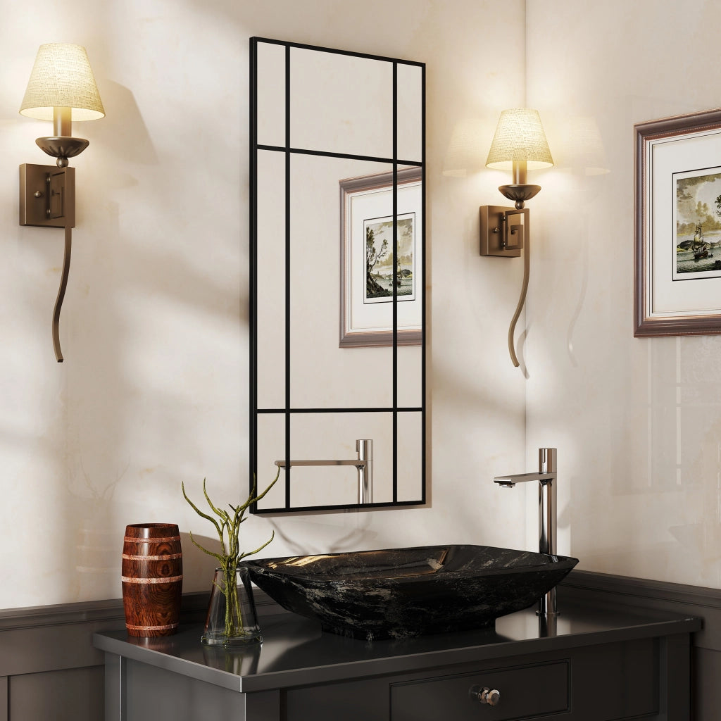 Specchio da Parete con Cornice Finestra Nero ¨C zephmum ¨C 110x50cm