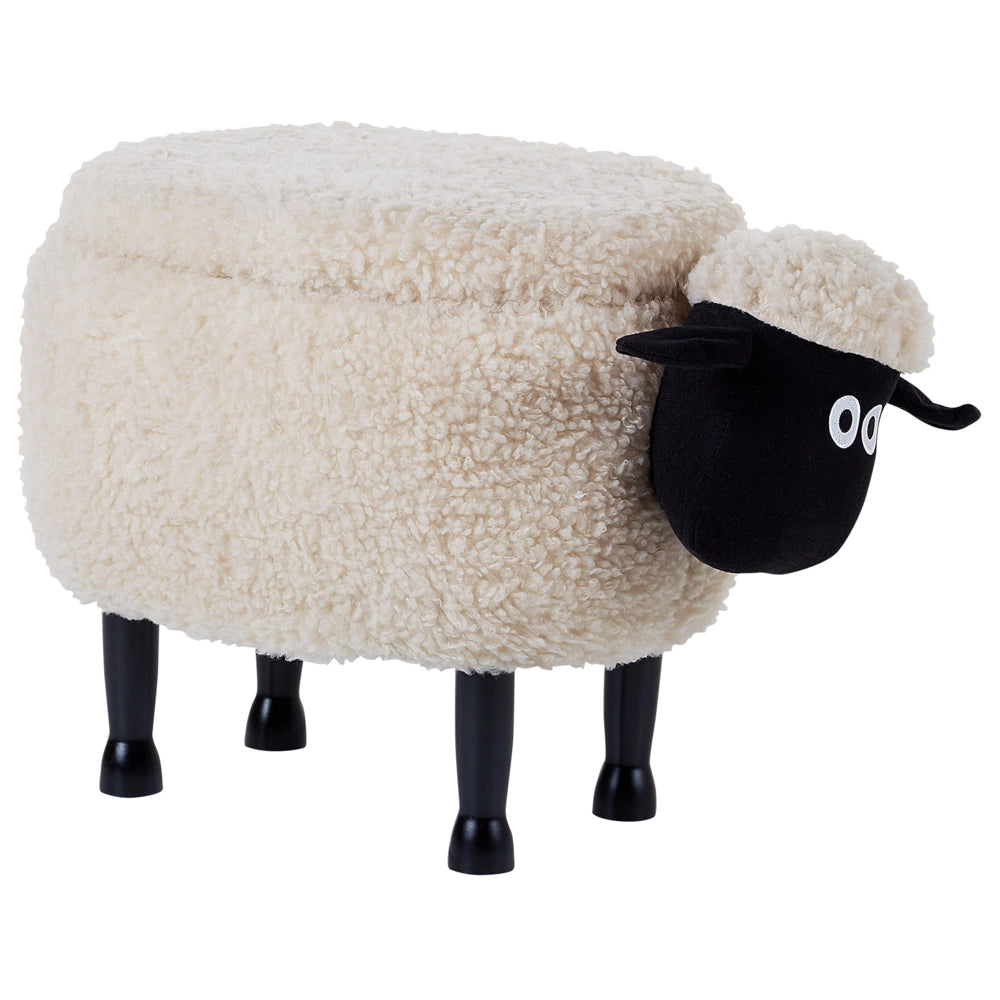 Pouf animaletto Sgabello per bambini Poggiapiedi in pelliccia sintetica beige chiaro con gambe in legno portaoggetti Seggiolino per bambini
