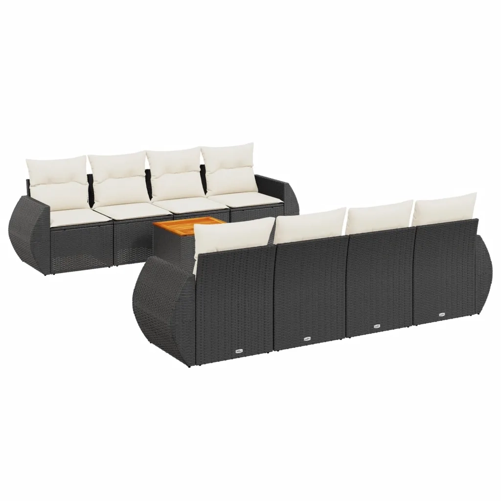 Set Divani da Giardino 9 pz con Cuscini Nero in Polyrattan 3257253