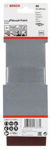 2608606034 - Set di nastri abrasivi da 3 pz. X440 75 x 457 mm, P80, BEST for LEGNO+VERNICE