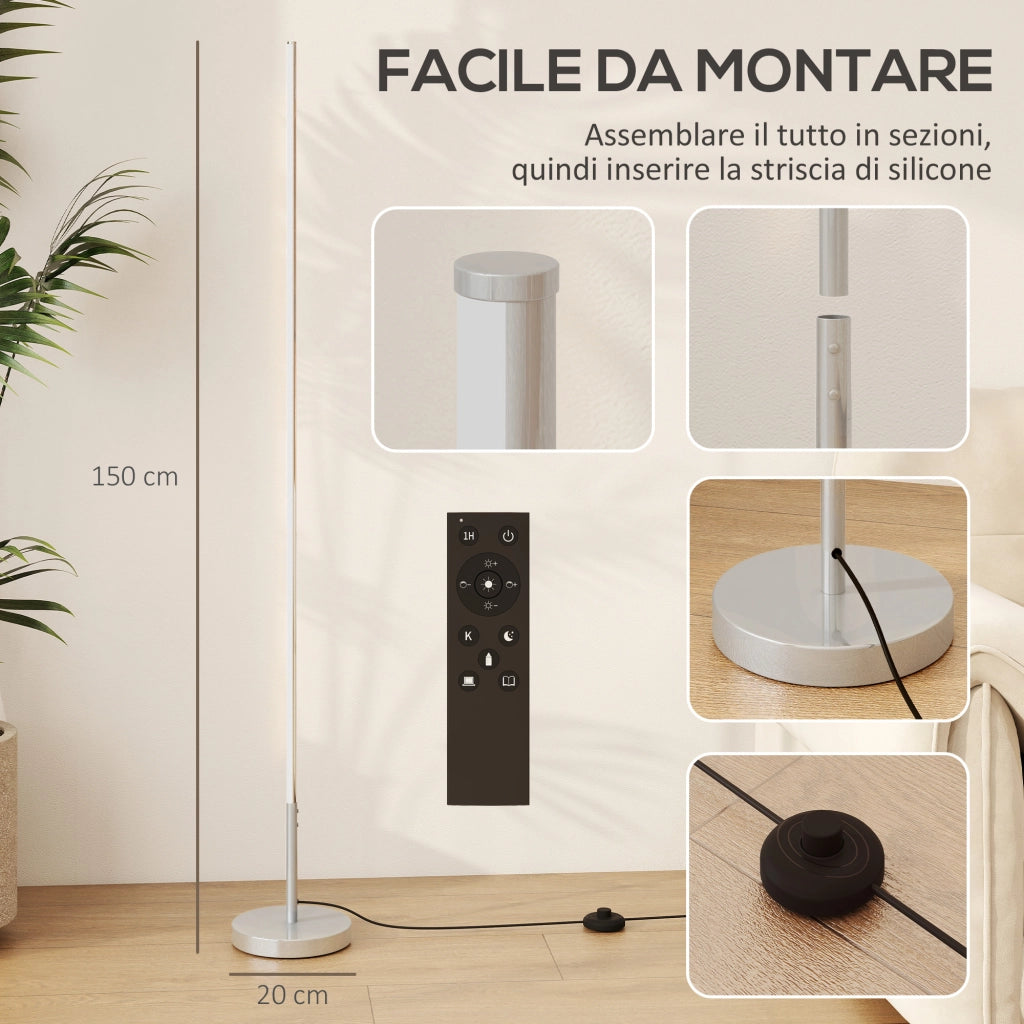 Lampada da Terra LED ¨C Minimal ¨C Argento 150 cm