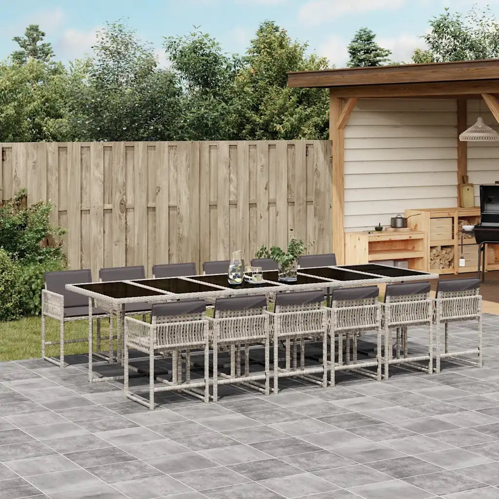 Set da Pranzo da Giardino 13pz con Cuscini Grigio in Polyrattan 3211487
