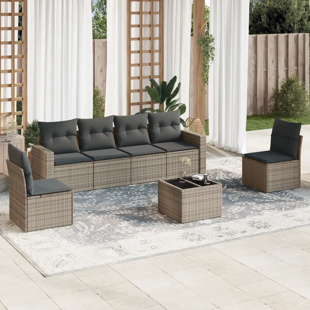 Set Divani da Giardino 7 pz con Cuscini Grigio in Polyrattan