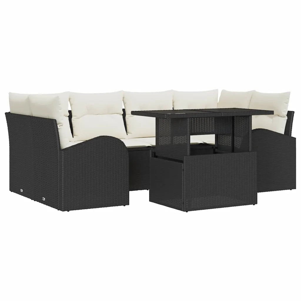 Set Divano da Giardino con cuscino 7 pcs Nero Poly Rattan 3348573