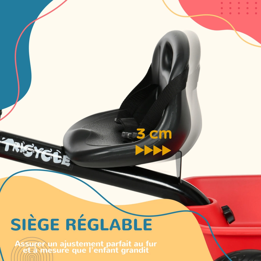 Triciclo Bambini Regolabile con Sedile e Cestini ¨C Minimal ¨C Rosso e Nero