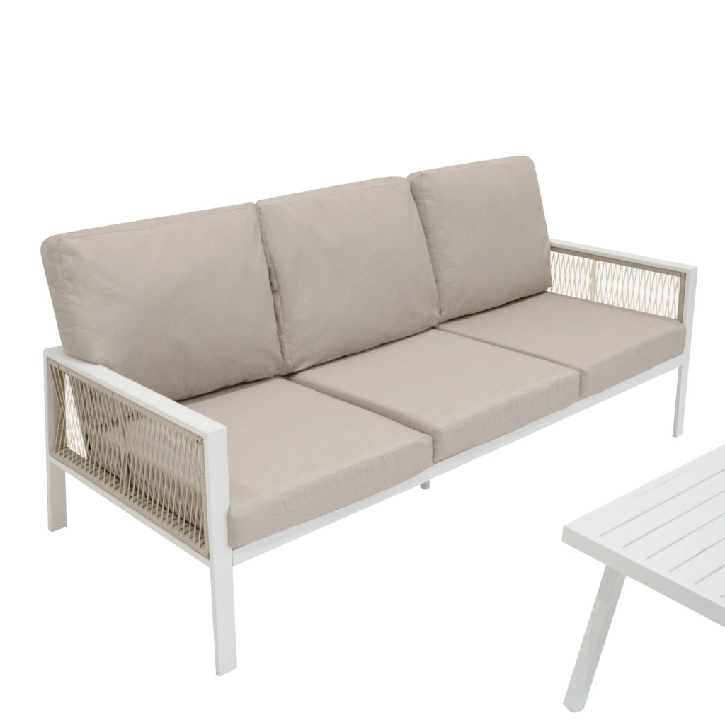 Set Mobili da Esterno 4 Pezzi in Alluminio Divano Tavolino Poltrone Bianco