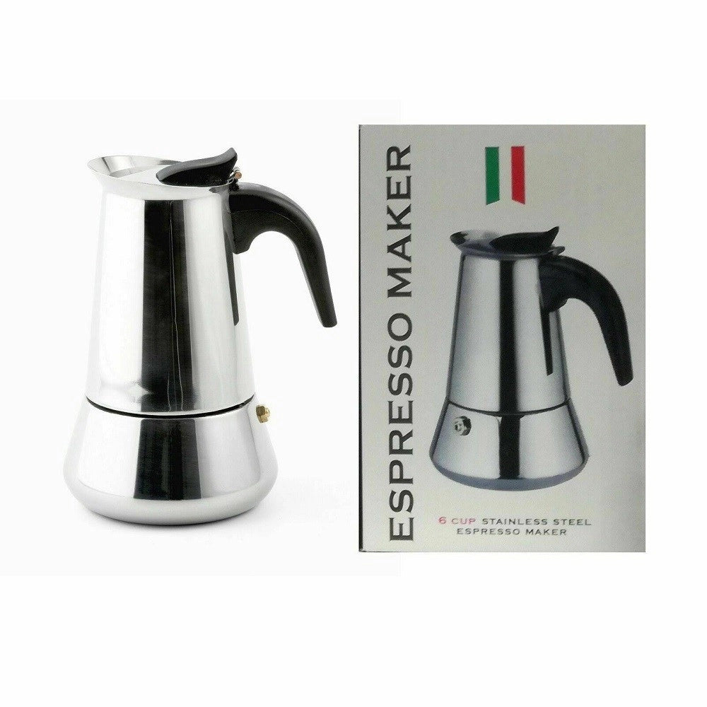 Trade Shop - Espresso Maker Caffettiera Moka Macchinetta Caffè 6 Tazze Acciaio Inox -
