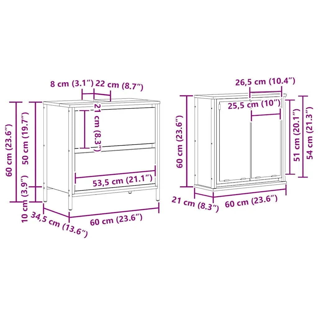 Set Mobili da Bagno | Armadio da bagno 2 pz Grigio Sonoma in Legno Multistrato