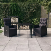 Set da Pranzo da Giardino 3 pz con Cuscini Nero 3099491