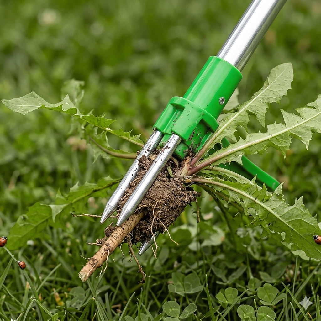 Estirpatore Manuale Erbacce in Acciaio Inox con Manico Ergonomico 100 cm, Estrattore Radici a 3 Denti con Pedale, Rimuovi Infestanti da Giardino Senza Sforzo