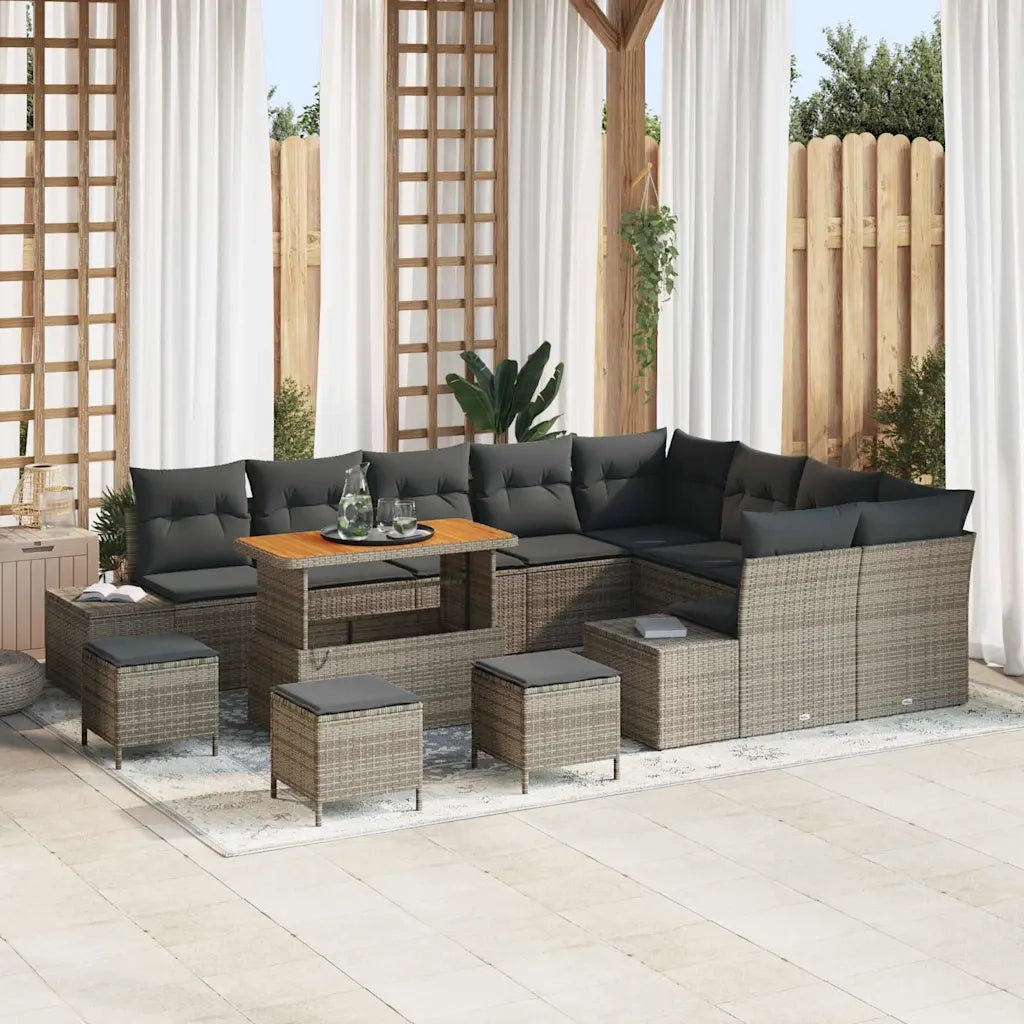 Set Divano da Giardino con cuscino 13 pcs Grigio polyrattan