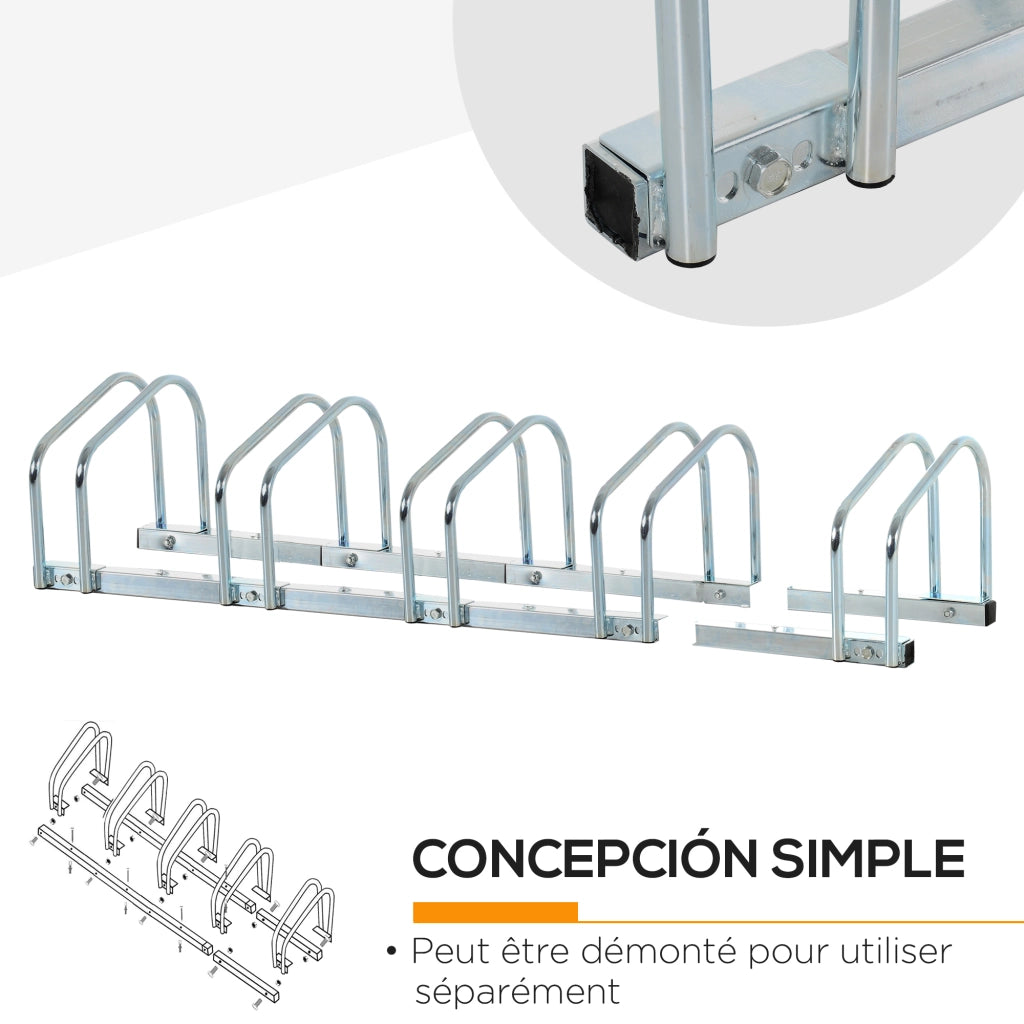 Supporto Bici da Parete 5 Posti ¨C Minimal ¨C Argento Acciaio 145x33x27 cm