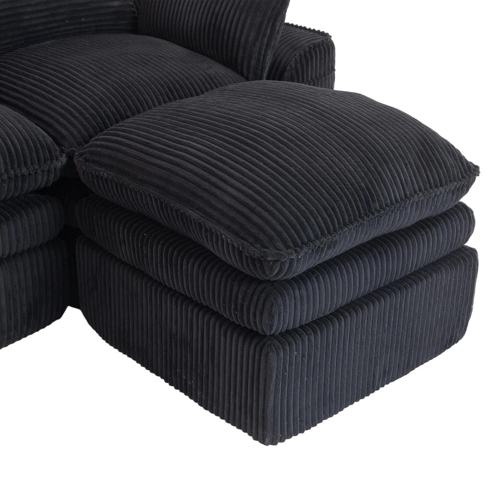 Divano modulare 4 posti - Zephmum- Con pouf e tasche laterali, schiuma 3 strati e molle