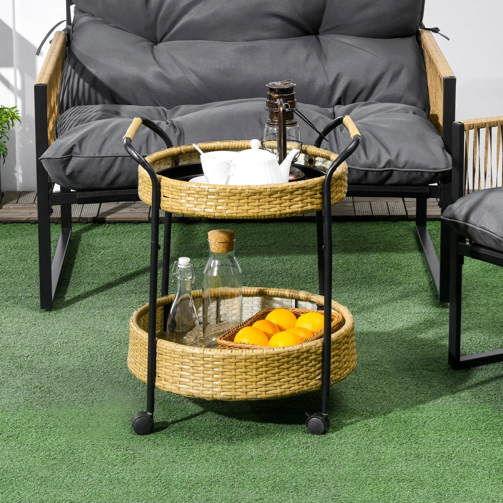 Carrello da servizio 2 ripiani con freni ¨C Xylo ¨C polyrattan giallo ¦µ50x66H cm