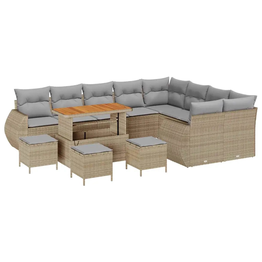 Set Divano da Giardino con cuscino 13 pcs Beige e Grigio Chiaro