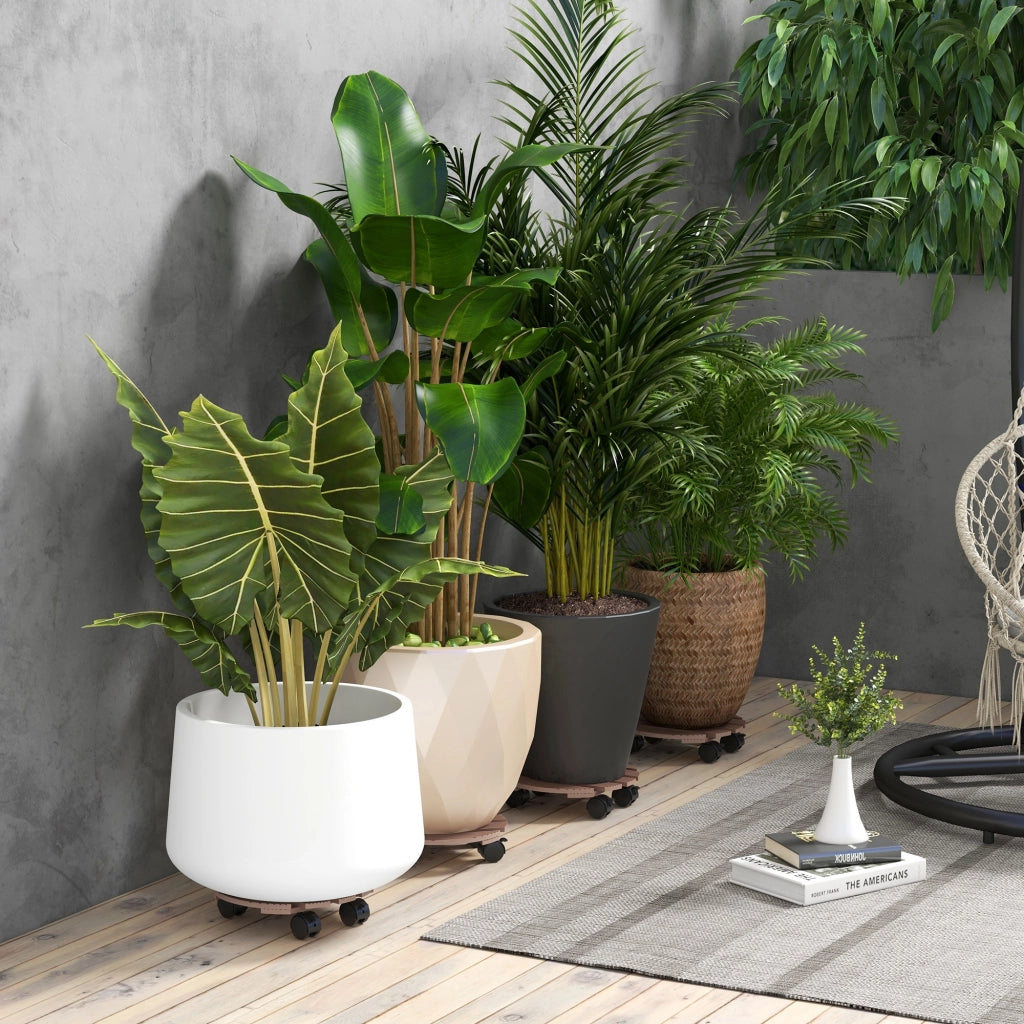 Set di 4 supporti per piante con rotelle ¨C Minimal ¨C ?30 cm, interno ed esterno